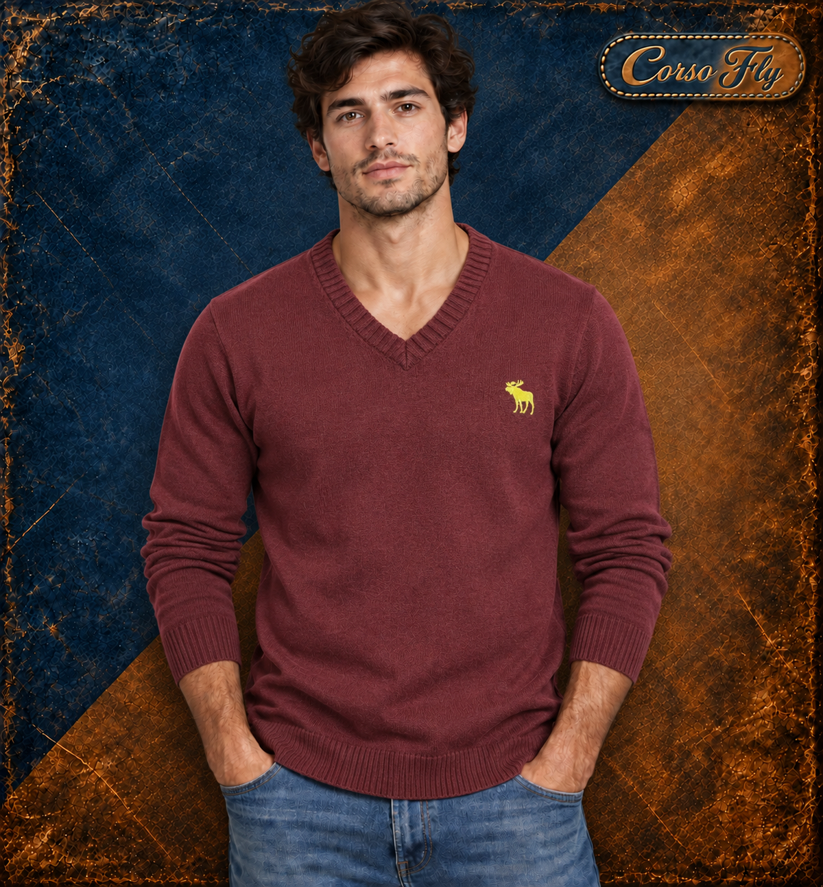 Maglione Abercrombie bordeaux indossato dal modello - Corso Fly