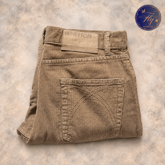 Pantaloni Benetton uomo velluto marrone W31 con logo Corso Fly
