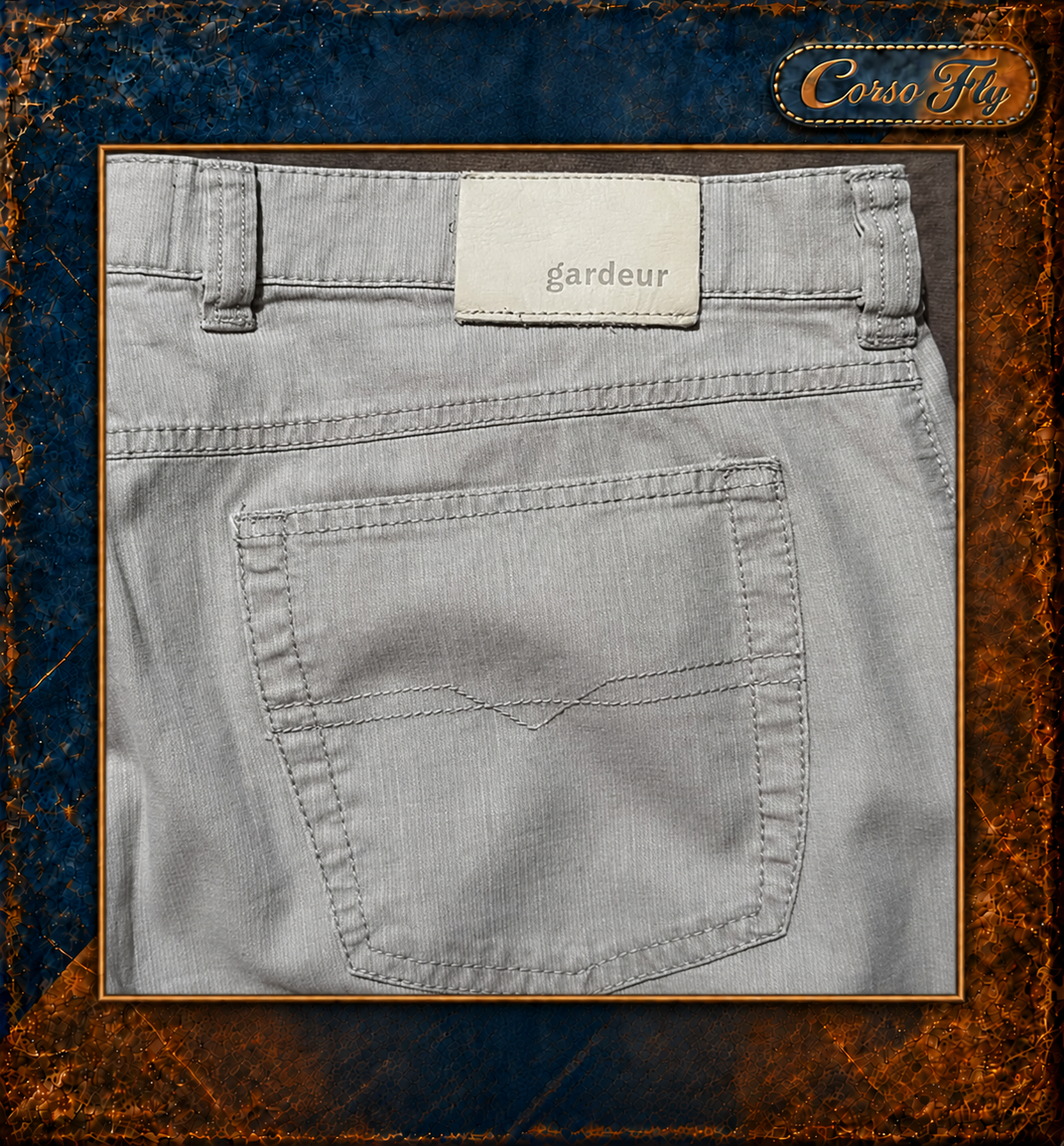 Dettaglio tasca posteriore e patch Gardeur — Corso Fly