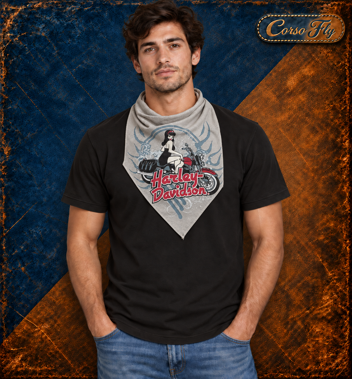 Harley-Davidson bandana grigia – rappresentazione indossata
