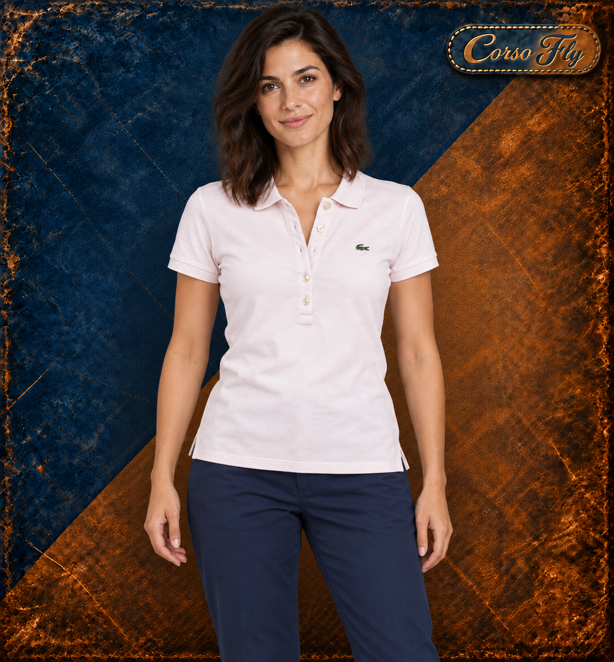 Lacoste polo donna 38 rosa – rappresentazione indossata
