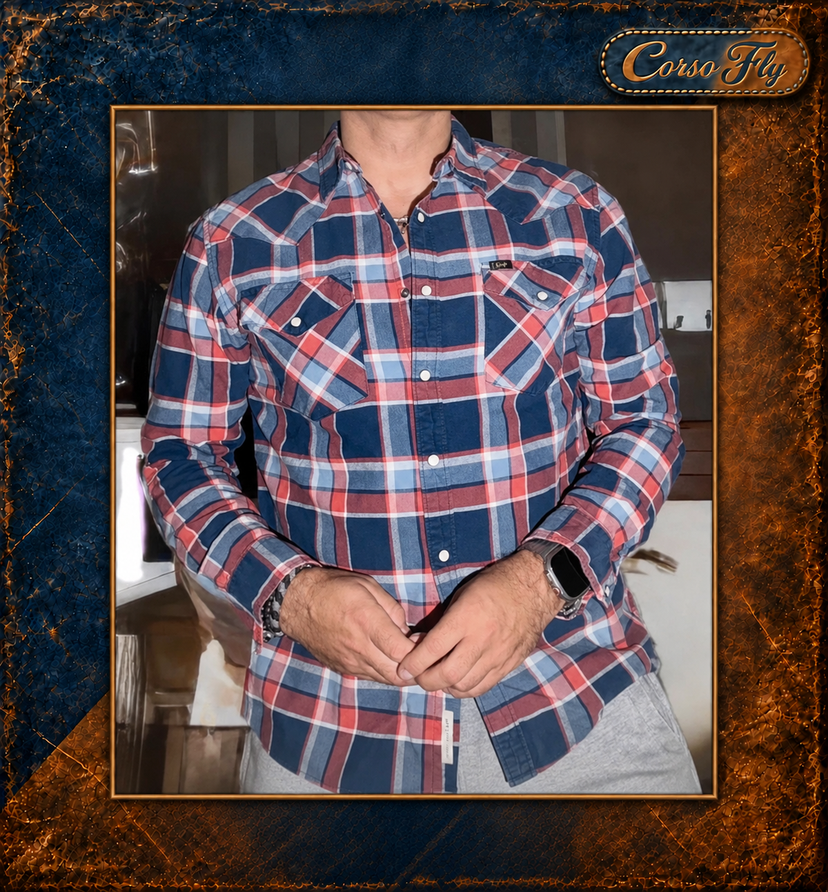 Camicia Lee a quadri XL Slim Fit — indossata fronte — Corso Fly