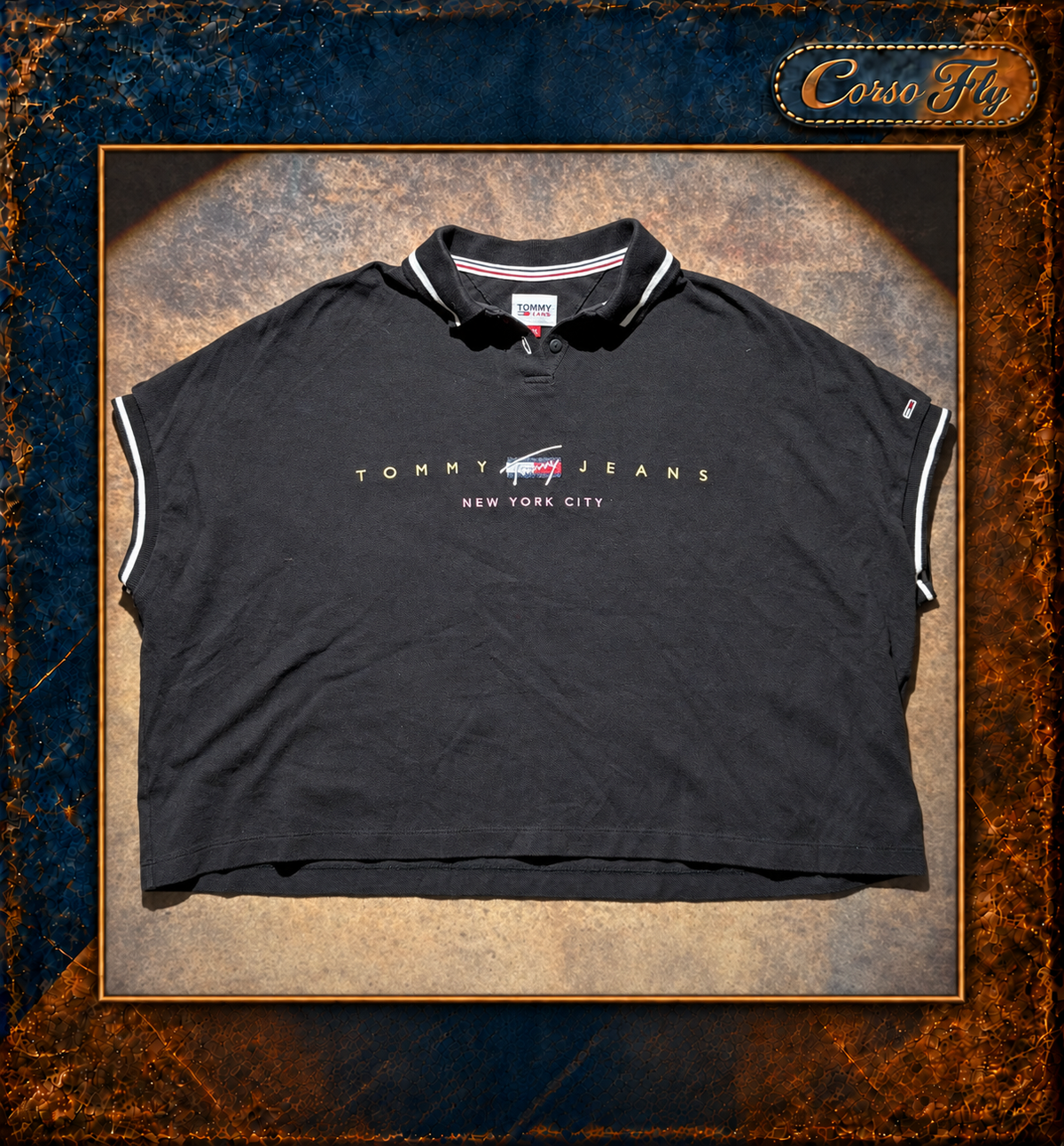 Tommy Jeans polo corta donna XS nera con ricamo New York City