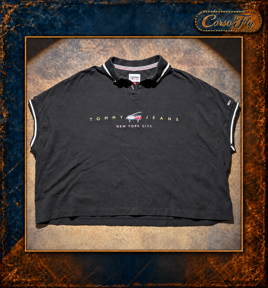 Tommy Jeans polo corta donna XS nera con ricamo New York City