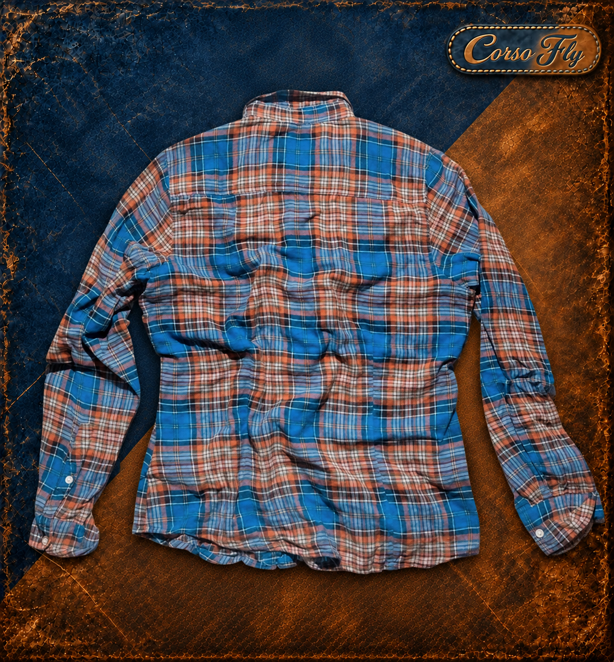 Vista posteriore — camicia Timberland a quadri, sfondo Corso Fly