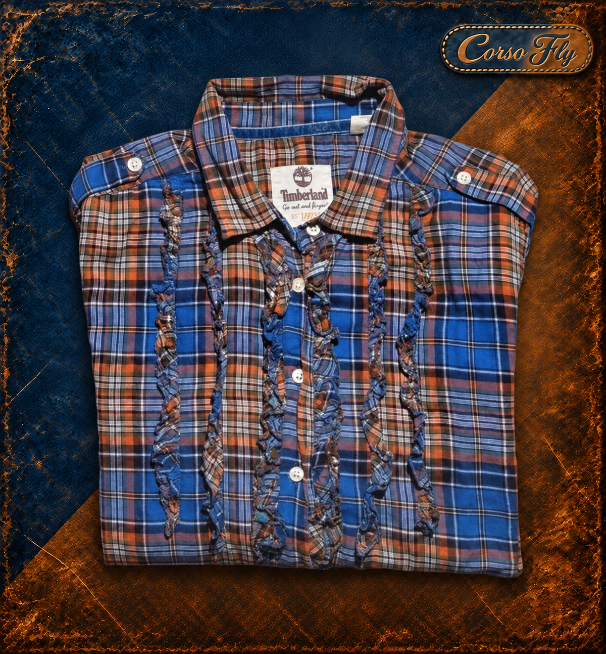 Camicia piegata — camicia Timberland a quadri, sfondo Corso Fly