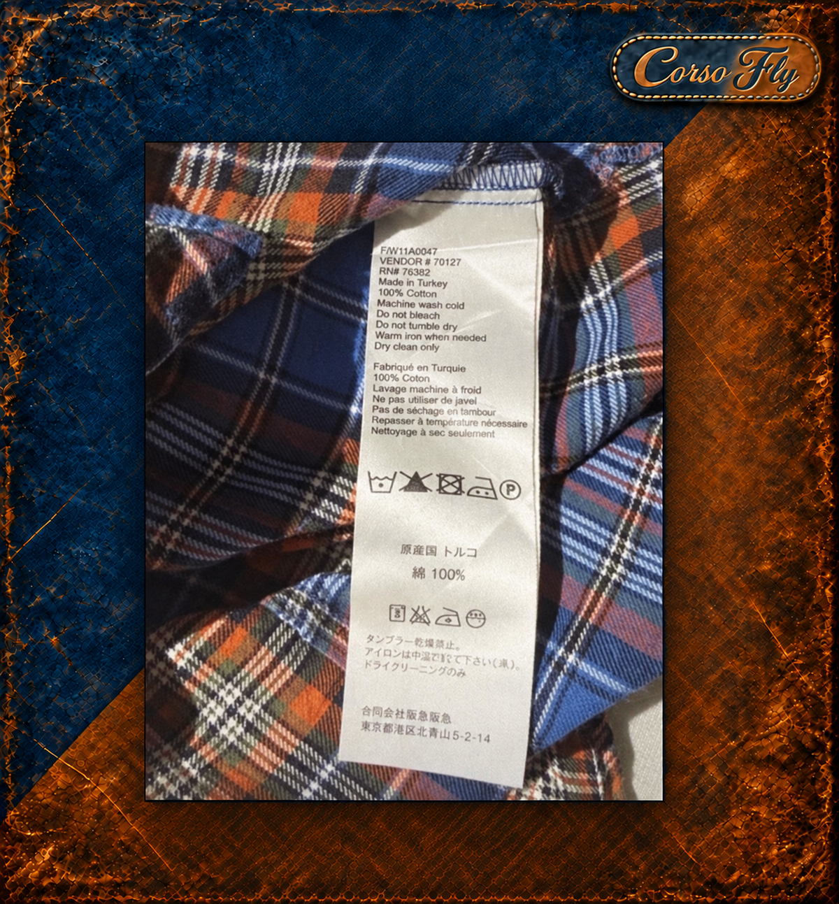 Etichetta composizione 100% cotone e cura — camicia Timberland