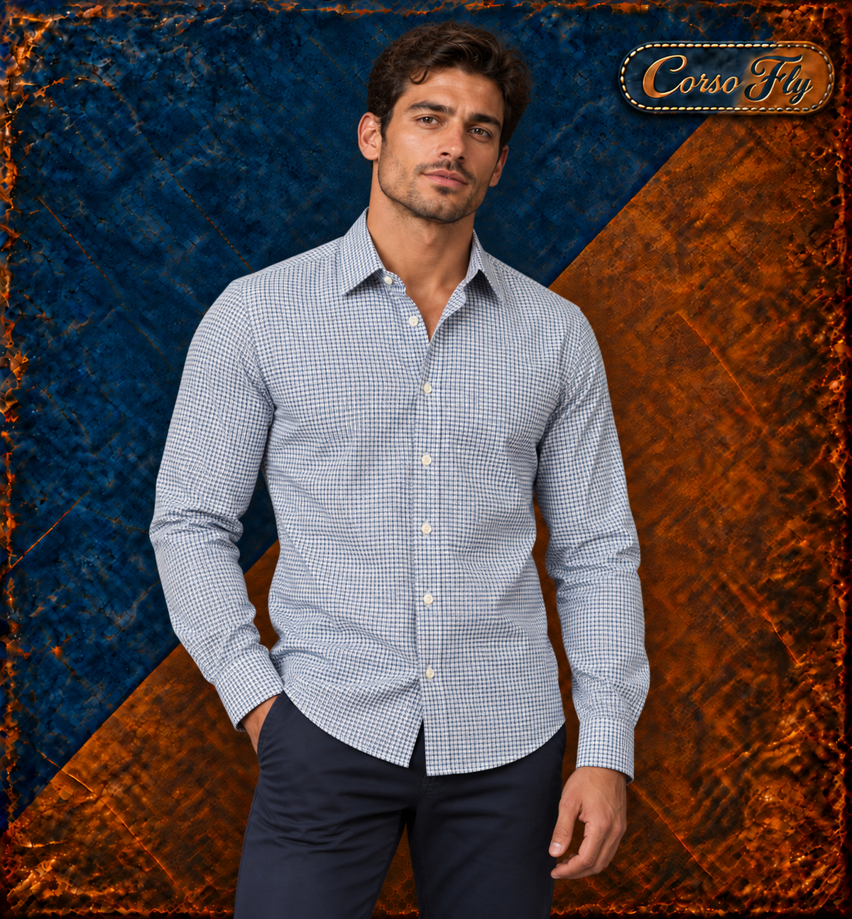 Visualizzazione su modello della camicia Tommy Hilfiger microquadri