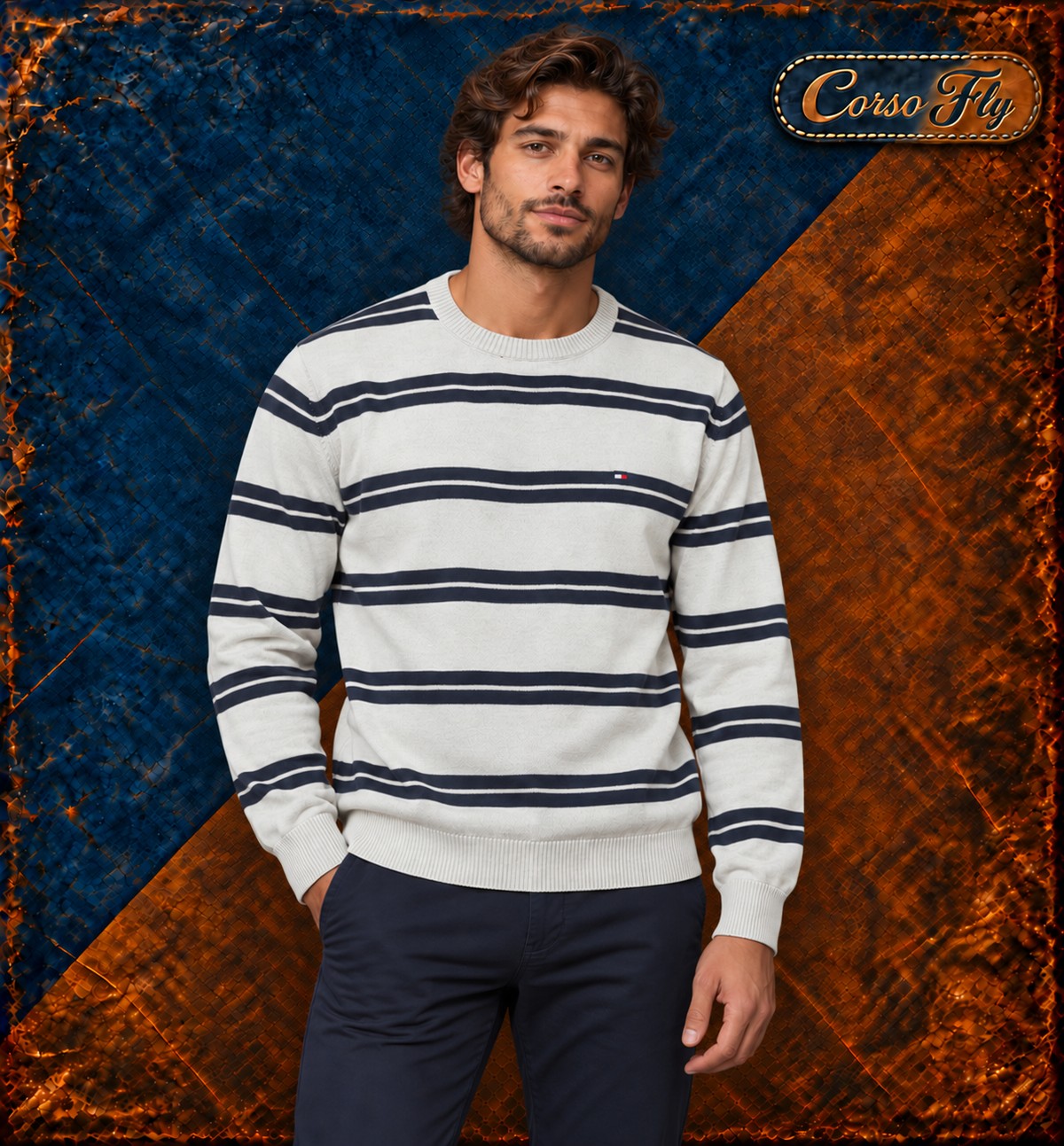Tommy Hilfiger maglione M a righe - immagine illustrativa indossata