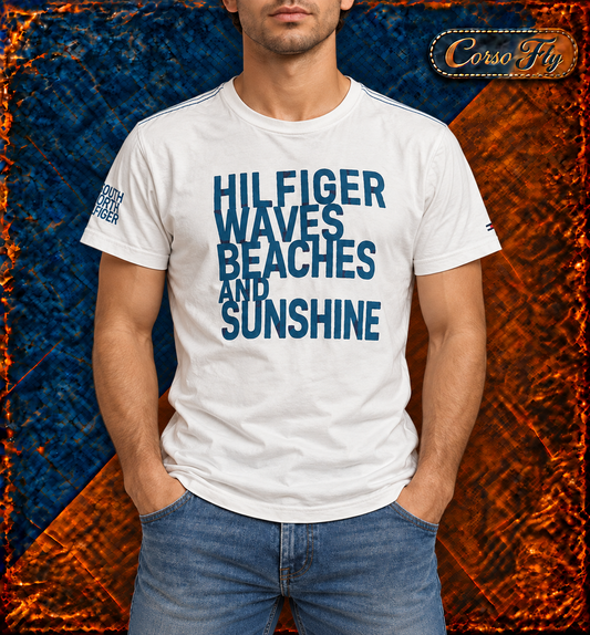 T-shirt Tommy Hilfiger bianca Waves M - presentazione su modello virtuale