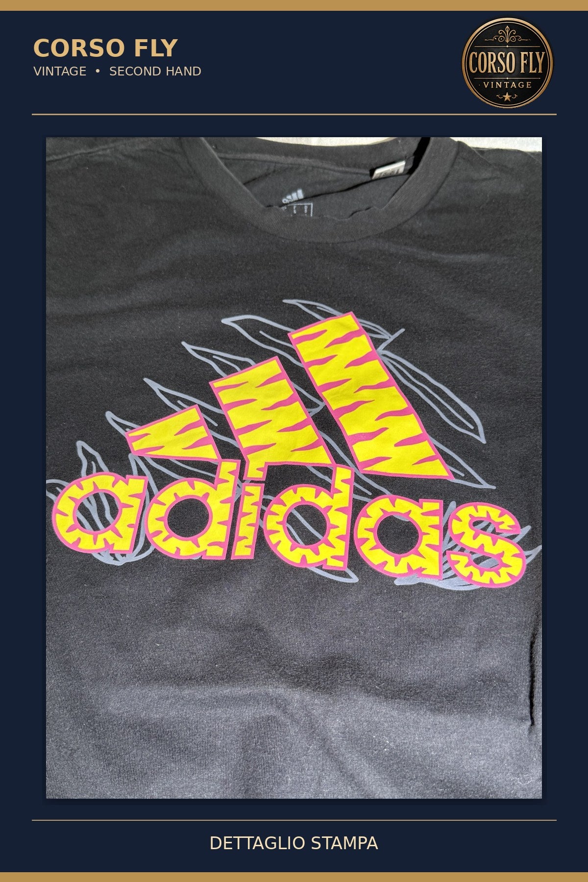Dettaglio della stampa Adidas neon giallo rosa