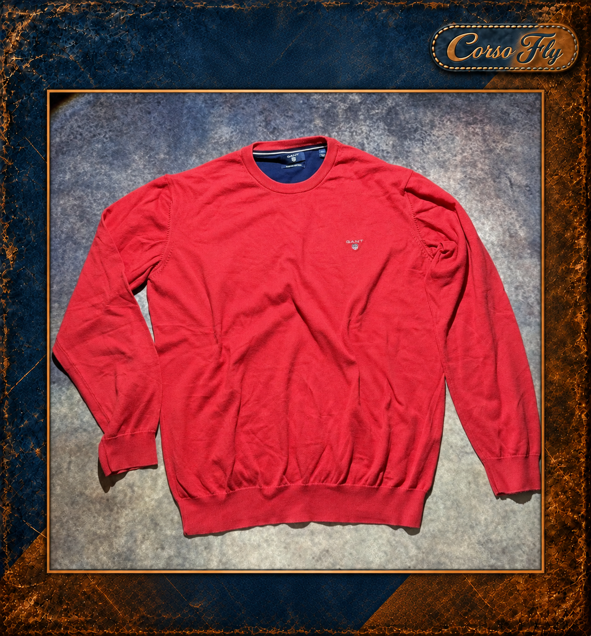 GANT maglione uomo XL rosso girocollo Stretch Cotton logo ricamato – foto del capo 1, sfondo Corso Fly