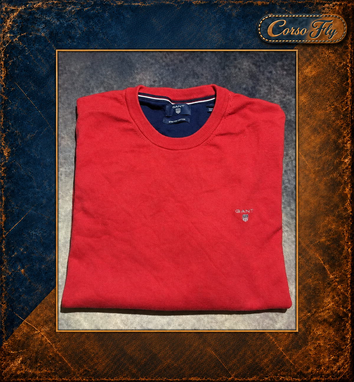 GANT maglione uomo XL rosso girocollo Stretch Cotton logo ricamato – foto del capo 5, sfondo Corso Fly