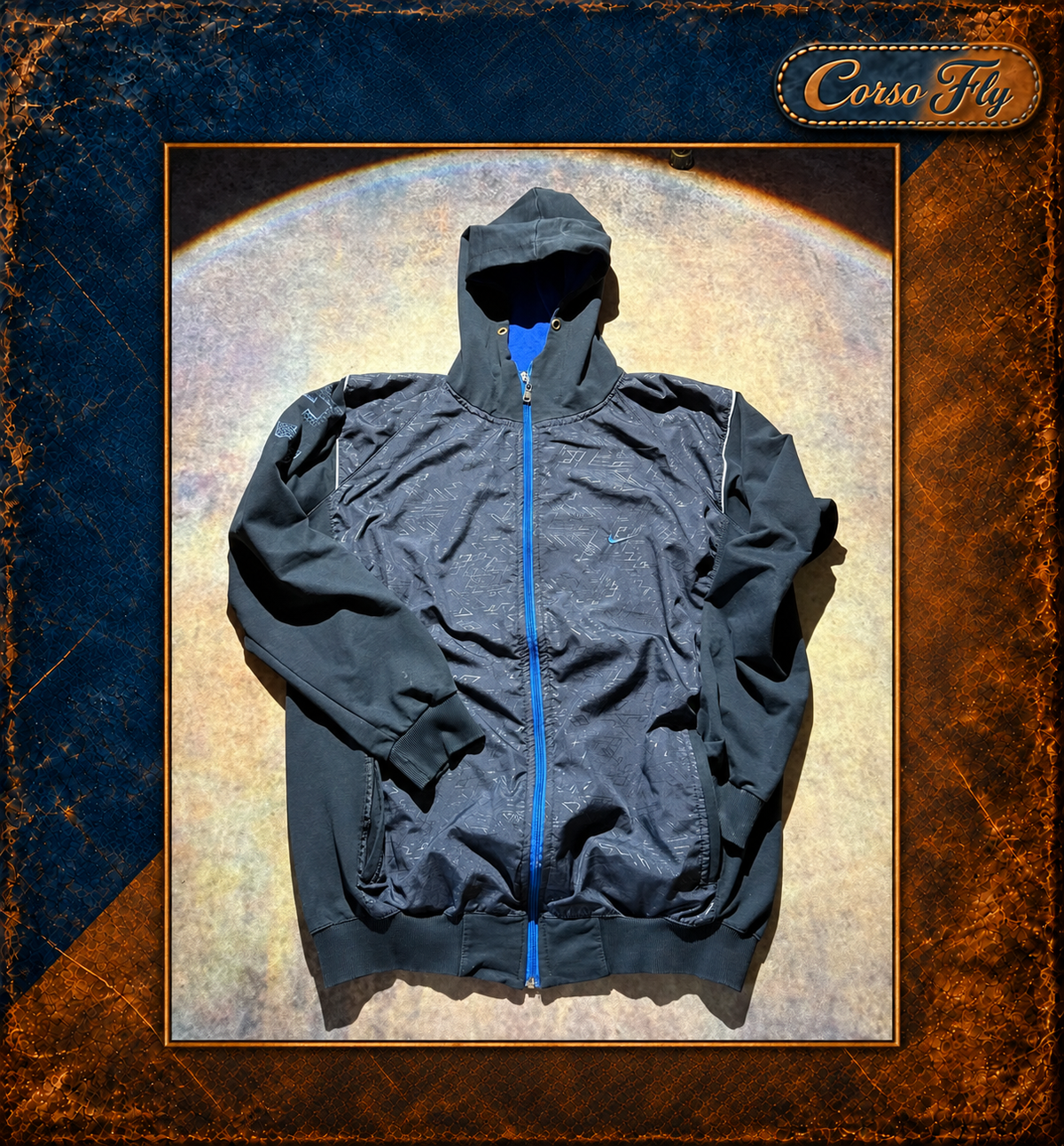 Nike giacca felpa tecnica uomo 3XL 48/50 nera blu con cappuccio – foto del capo 1, sfondo Corso Fly