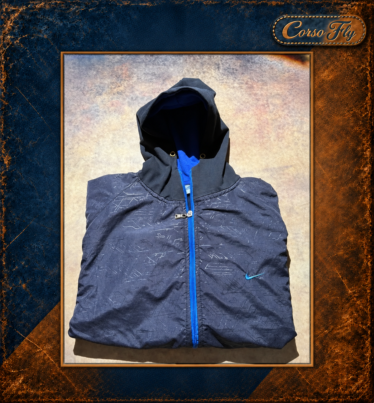 Nike giacca felpa tecnica uomo 3XL 48/50 nera blu con cappuccio – foto del capo 6, sfondo Corso Fly
