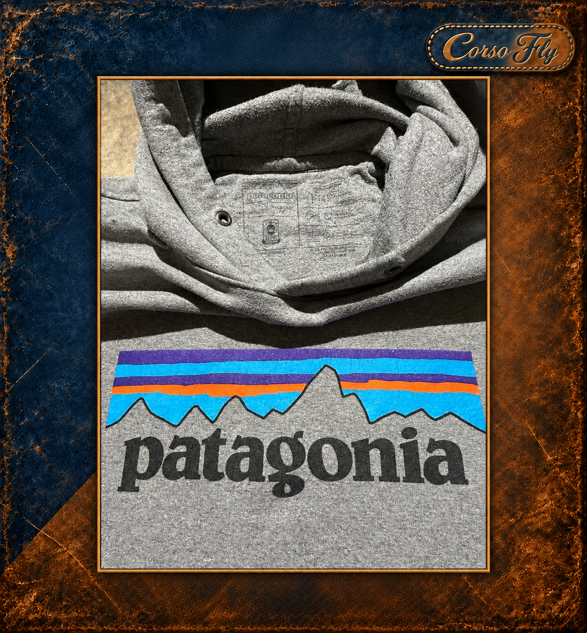Patagonia Fitz Roy felpa uomo grigia con cappuccio – XL da etichetta – foto del capo 5, sfondo Corso Fly