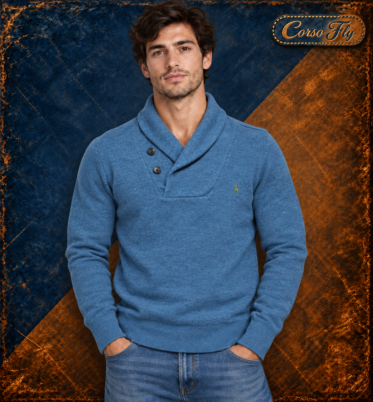 Polo Ralph Lauren blu indossato dal modello - Corso Fly
