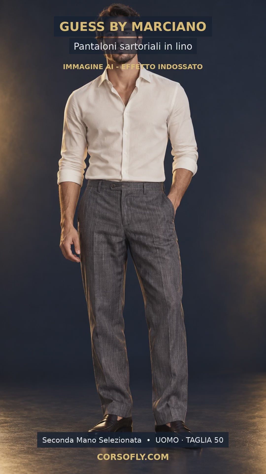 Guess by Marciano pantaloni uomo 50 lino grigio - video AI Corso Fly