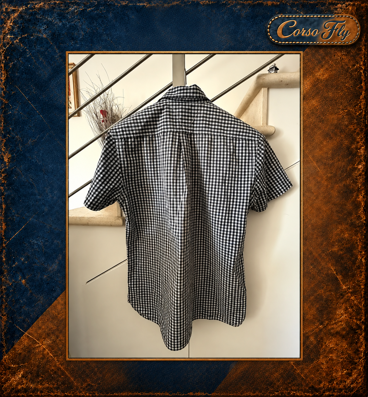 Tommy Hilfiger camicia uomo M quadretti blu bianco manica corta Classic Fit – foto del capo 2, sfondo Corso Fly