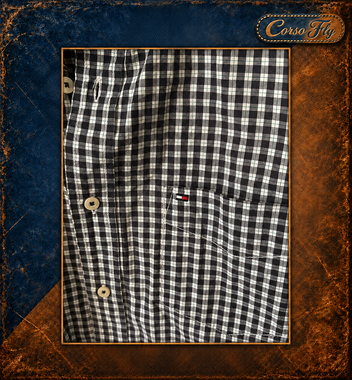Tommy Hilfiger camicia uomo M quadretti blu bianco manica corta Classic Fit – foto del capo 5, sfondo Corso Fly