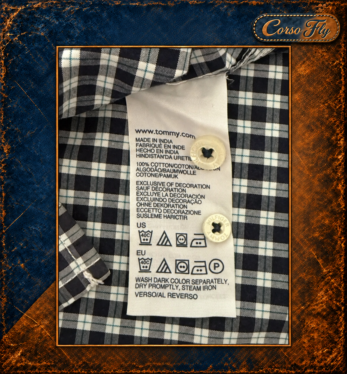 Tommy Hilfiger camicia uomo M quadretti blu bianco manica corta Classic Fit – foto del capo 8, sfondo Corso Fly