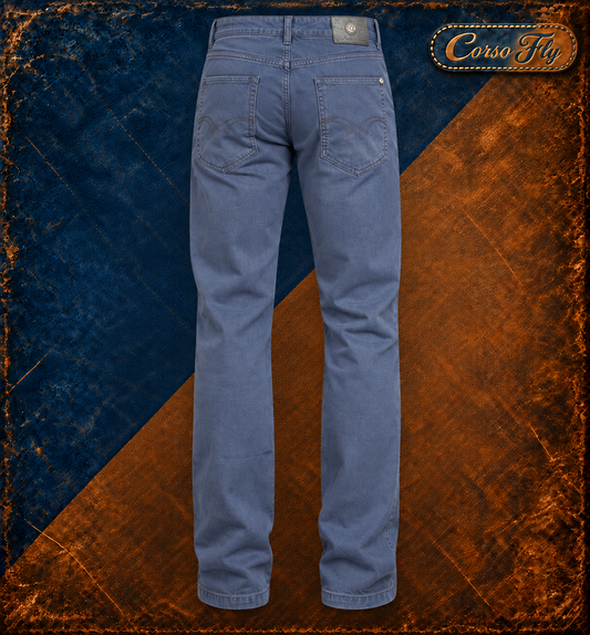 Trussardi Jeans pantaloni uomo 52 blu cotone stretch cinque tasche — primo piano dalla vita agli orli