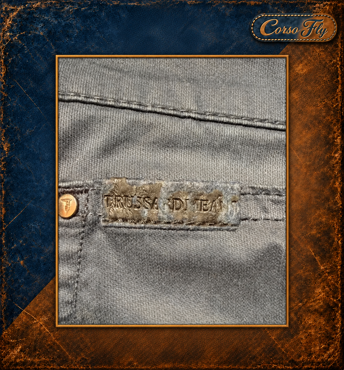 Trussardi Jeans pantaloni uomo 52 blu cotone stretch cinque tasche – foto del capo 3, sfondo Corso Fly