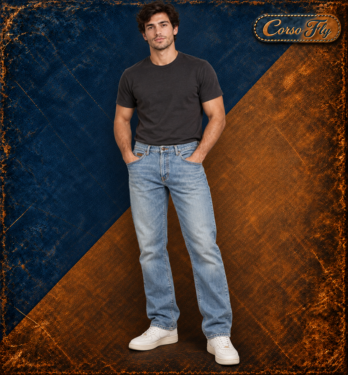 Wrangler Texas Stretch indossati dal modello – Corso Fly