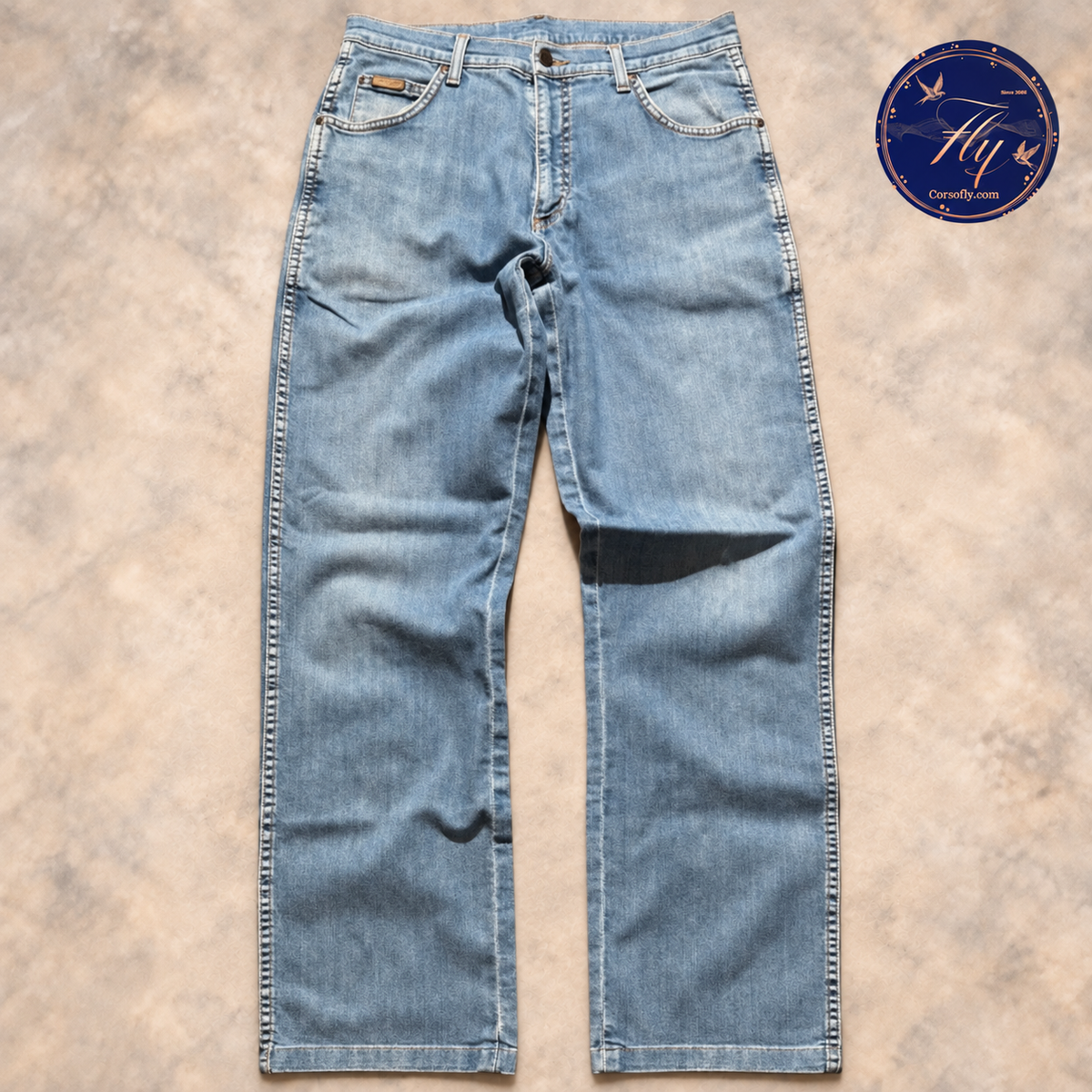 Jeans Wrangler Texas Stretch uomo W32 L36 blu con logo Corso Fly
