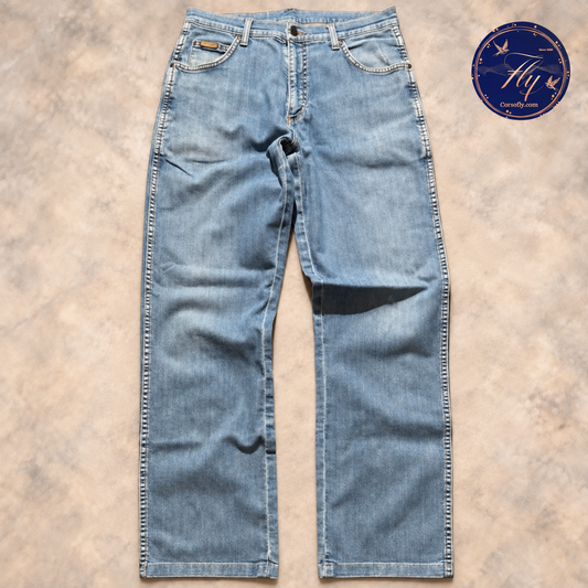 Jeans Wrangler Texas Stretch uomo W32 L36 blu con logo Corso Fly