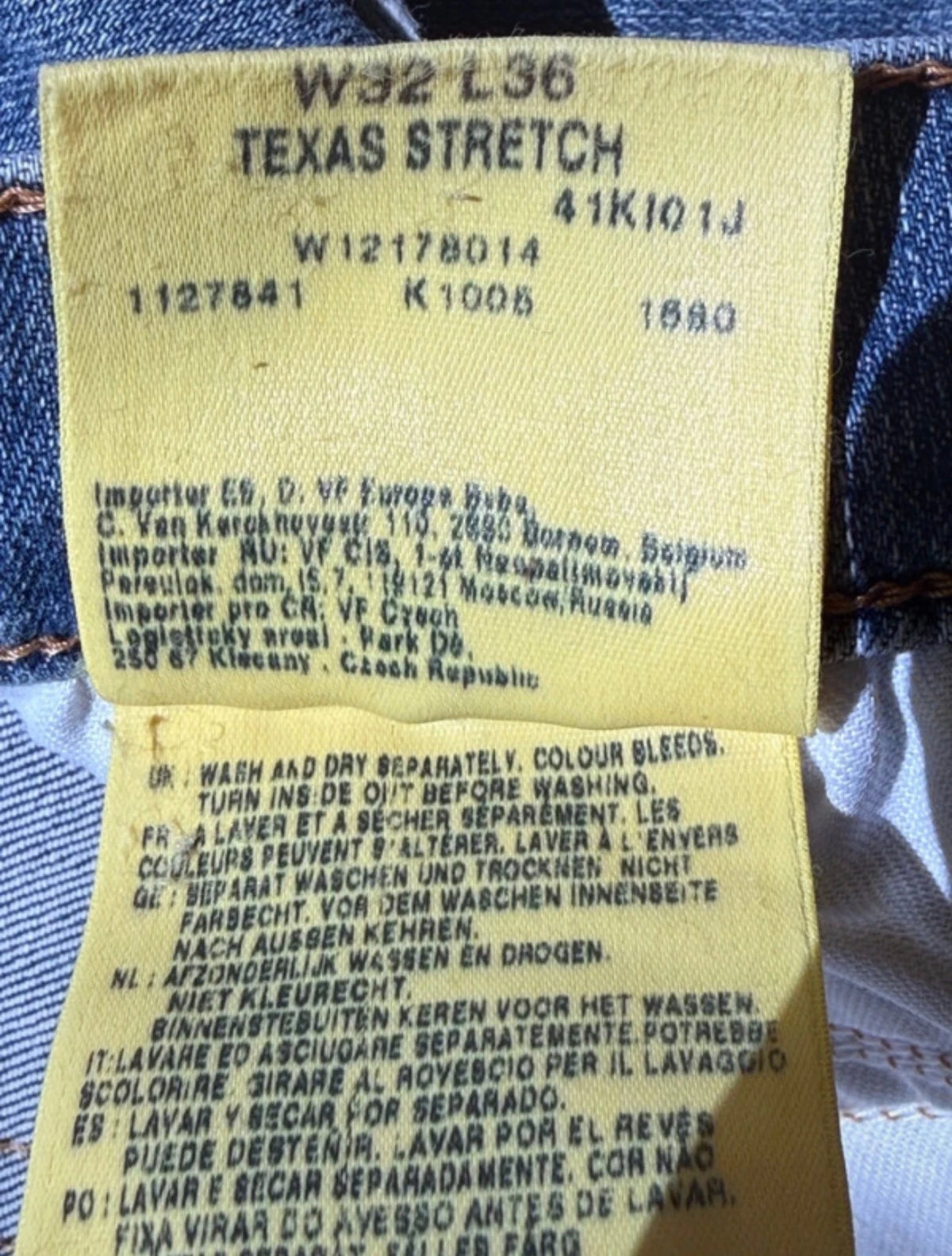 Jeans Wrangler Texas Stretch uomo W32 L36 - etichetta taglia